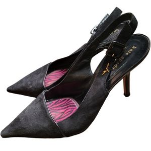KATE SPADE Womans black suede and upper leather sling back heels size 10M